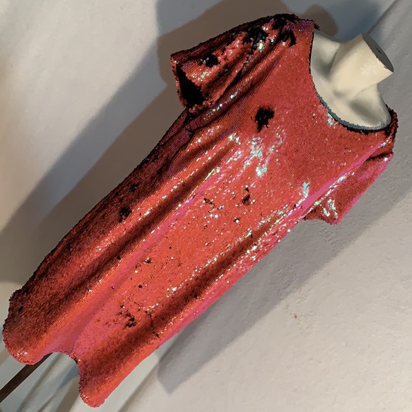 Iridescent Coral Black Midi Dress Mermaid Sequins - Picture 9 of 15